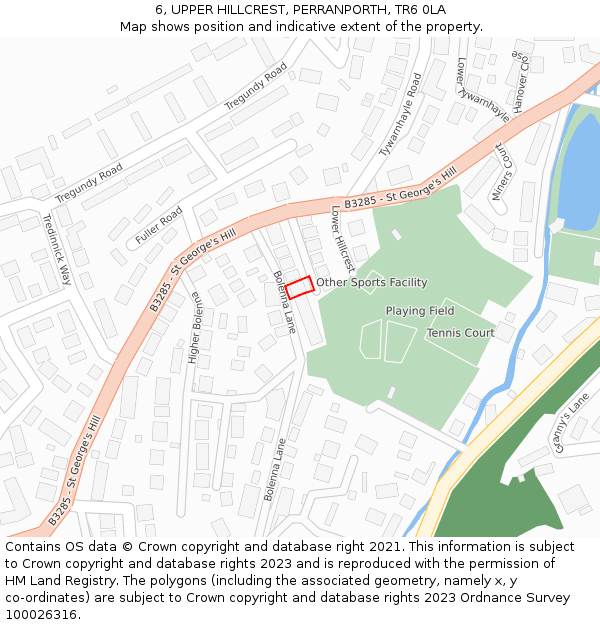 6, UPPER HILLCREST, PERRANPORTH, TR6 0LA: Location map and indicative extent of plot