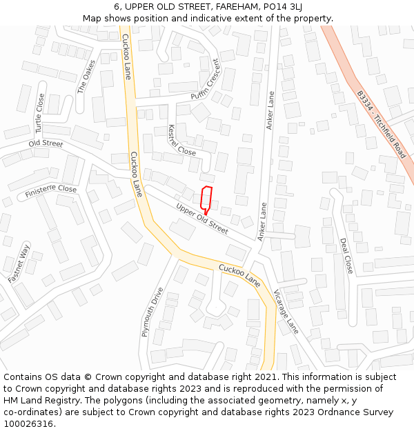 6, UPPER OLD STREET, FAREHAM, PO14 3LJ: Location map and indicative extent of plot