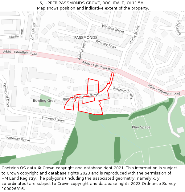 6, UPPER PASSMONDS GROVE, ROCHDALE, OL11 5AH: Location map and indicative extent of plot