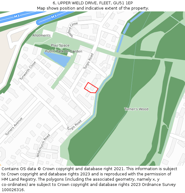 6, UPPER WIELD DRIVE, FLEET, GU51 1EP: Location map and indicative extent of plot