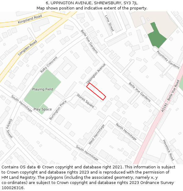 6, UPPINGTON AVENUE, SHREWSBURY, SY3 7JL: Location map and indicative extent of plot