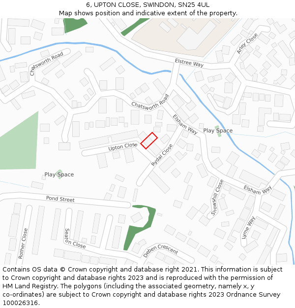 6, UPTON CLOSE, SWINDON, SN25 4UL: Location map and indicative extent of plot