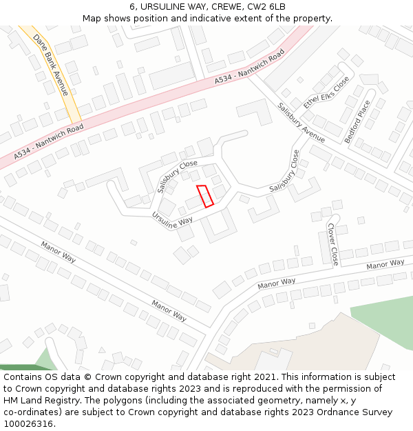 6, URSULINE WAY, CREWE, CW2 6LB: Location map and indicative extent of plot