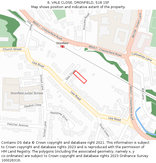 6, VALE CLOSE, DRONFIELD, S18 1SF: Location map and indicative extent of plot