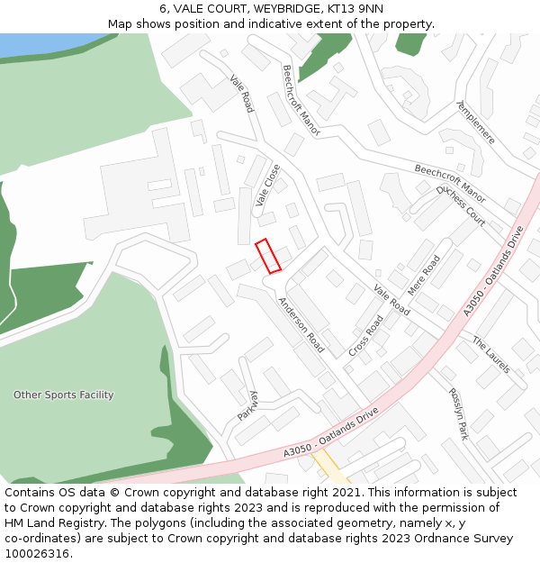 6, VALE COURT, WEYBRIDGE, KT13 9NN: Location map and indicative extent of plot