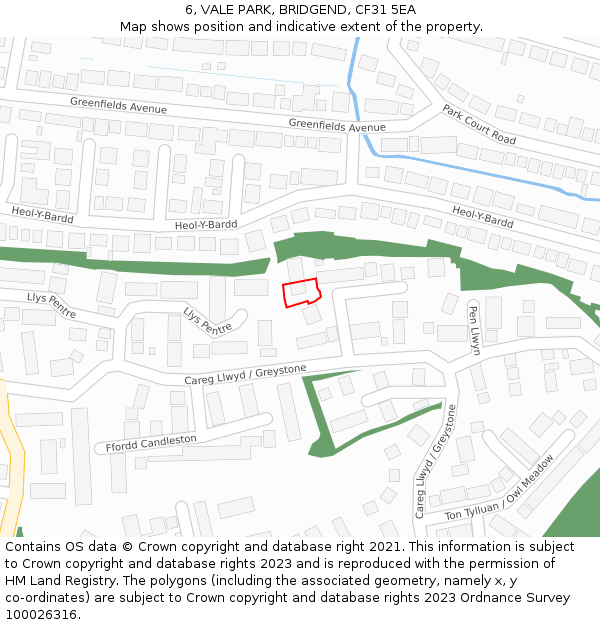 6, VALE PARK, BRIDGEND, CF31 5EA: Location map and indicative extent of plot
