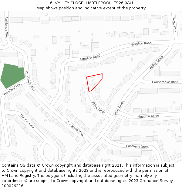 6, VALLEY CLOSE, HARTLEPOOL, TS26 0AU: Location map and indicative extent of plot