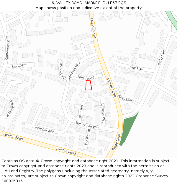 6, VALLEY ROAD, MARKFIELD, LE67 9QS: Location map and indicative extent of plot
