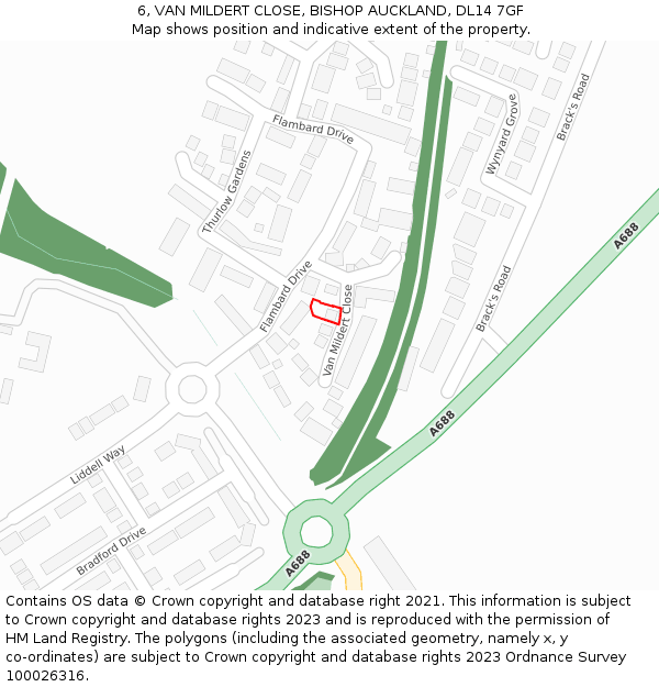 6, VAN MILDERT CLOSE, BISHOP AUCKLAND, DL14 7GF: Location map and indicative extent of plot