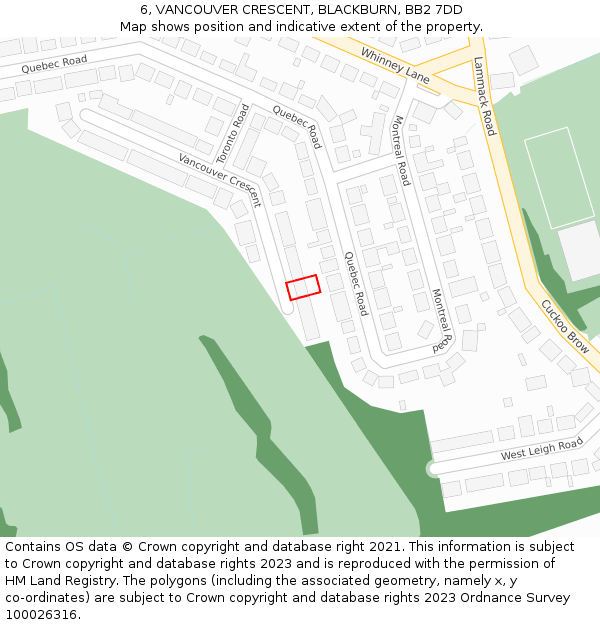 6, VANCOUVER CRESCENT, BLACKBURN, BB2 7DD: Location map and indicative extent of plot