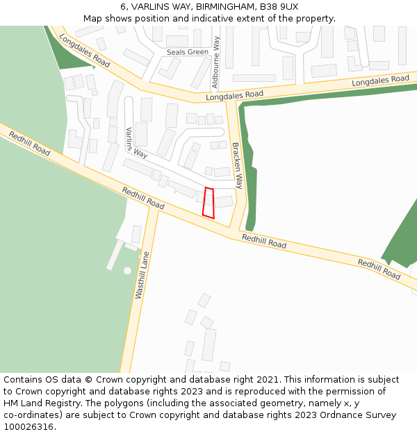 6, VARLINS WAY, BIRMINGHAM, B38 9UX: Location map and indicative extent of plot