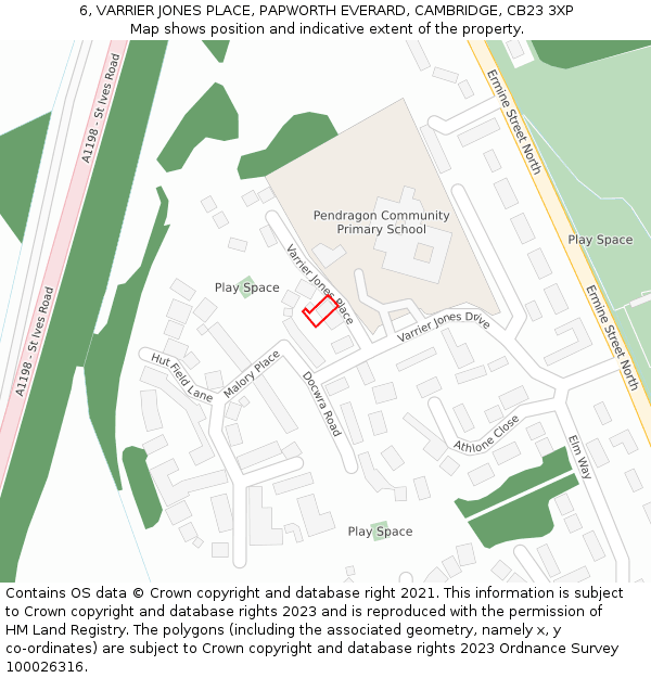 6, VARRIER JONES PLACE, PAPWORTH EVERARD, CAMBRIDGE, CB23 3XP: Location map and indicative extent of plot