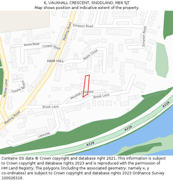 6, VAUXHALL CRESCENT, SNODLAND, ME6 5JT: Location map and indicative extent of plot