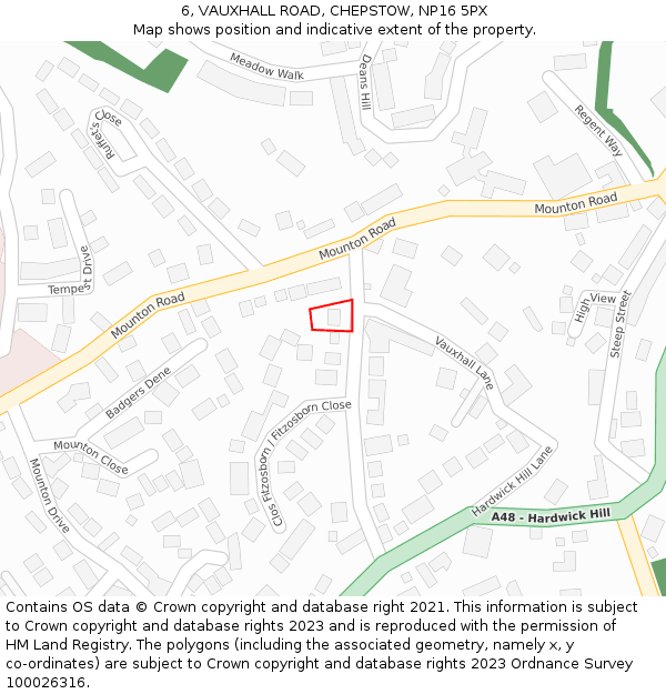 6, VAUXHALL ROAD, CHEPSTOW, NP16 5PX: Location map and indicative extent of plot