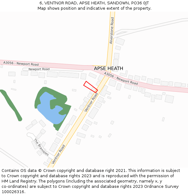 6, VENTNOR ROAD, APSE HEATH, SANDOWN, PO36 0JT: Location map and indicative extent of plot