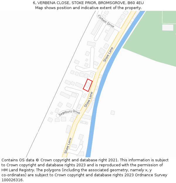 6, VERBENA CLOSE, STOKE PRIOR, BROMSGROVE, B60 4EU: Location map and indicative extent of plot