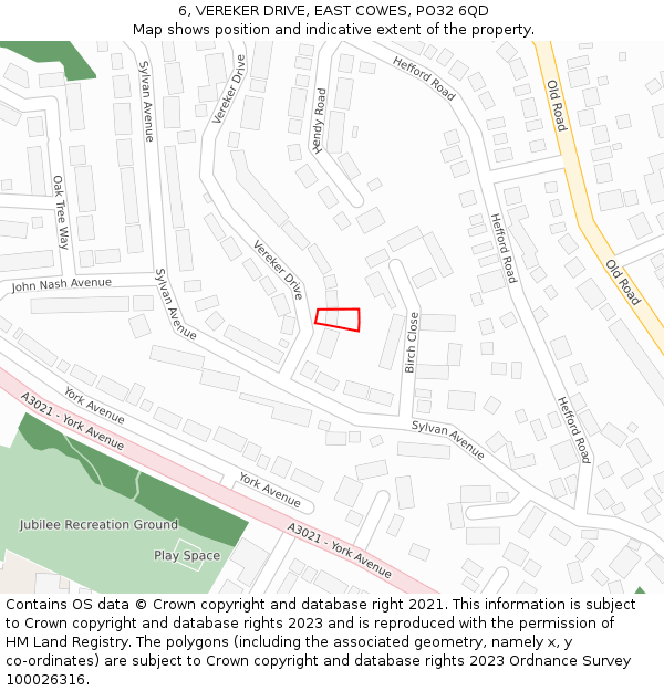 6, VEREKER DRIVE, EAST COWES, PO32 6QD: Location map and indicative extent of plot