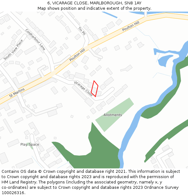 6, VICARAGE CLOSE, MARLBOROUGH, SN8 1AY: Location map and indicative extent of plot
