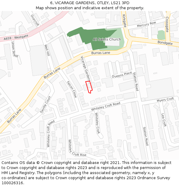 6, VICARAGE GARDENS, OTLEY, LS21 3PD: Location map and indicative extent of plot