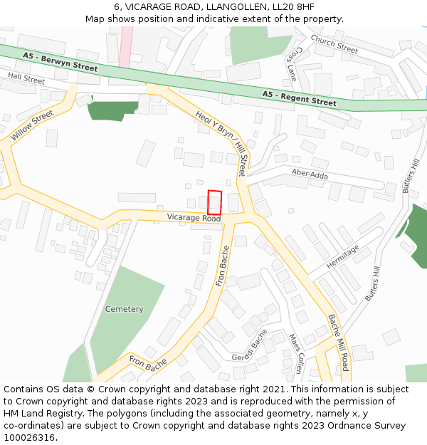 6, VICARAGE ROAD, LLANGOLLEN, LL20 8HF: Location map and indicative extent of plot