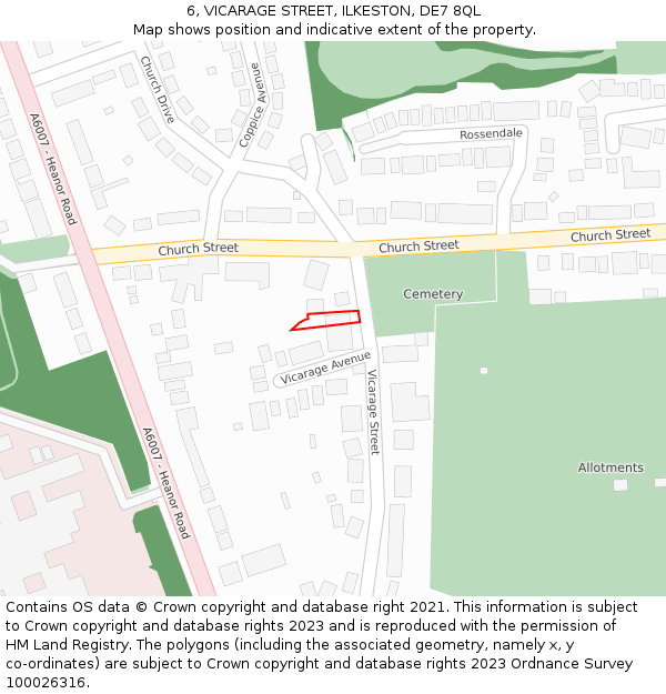 6, VICARAGE STREET, ILKESTON, DE7 8QL: Location map and indicative extent of plot