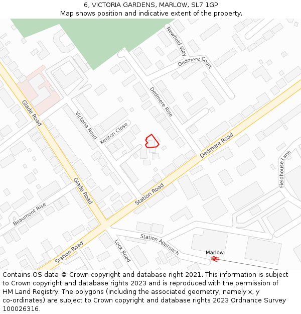 6, VICTORIA GARDENS, MARLOW, SL7 1GP: Location map and indicative extent of plot