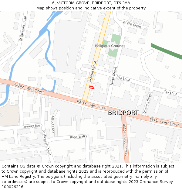 6, VICTORIA GROVE, BRIDPORT, DT6 3AA: Location map and indicative extent of plot