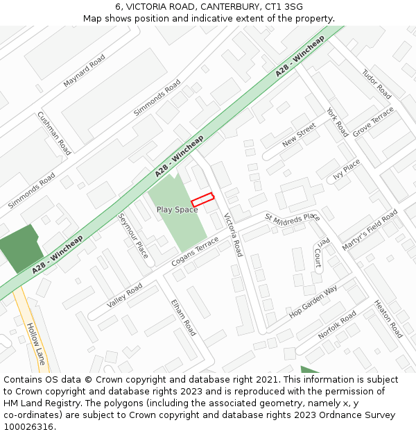 6, VICTORIA ROAD, CANTERBURY, CT1 3SG: Location map and indicative extent of plot