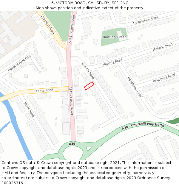 6, VICTORIA ROAD, SALISBURY, SP1 3NG: Location map and indicative extent of plot