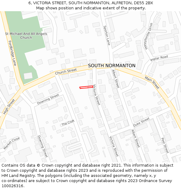 6, VICTORIA STREET, SOUTH NORMANTON, ALFRETON, DE55 2BX: Location map and indicative extent of plot