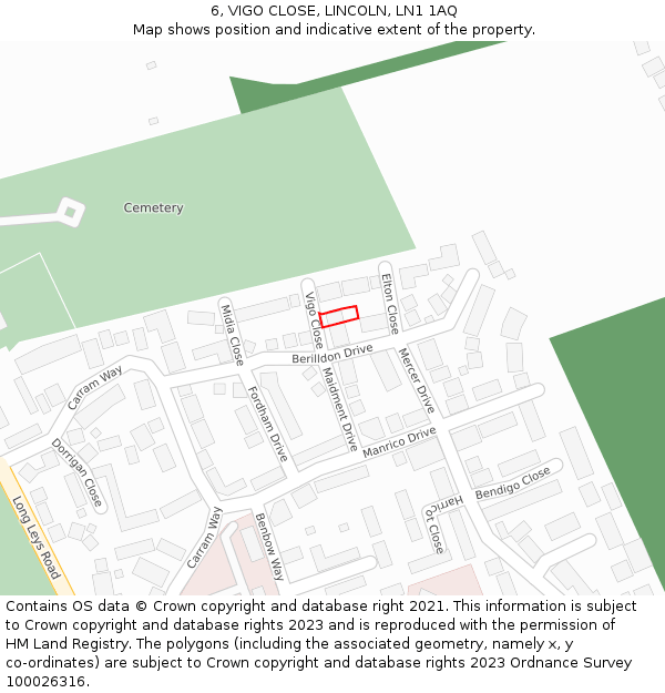 6, VIGO CLOSE, LINCOLN, LN1 1AQ: Location map and indicative extent of plot