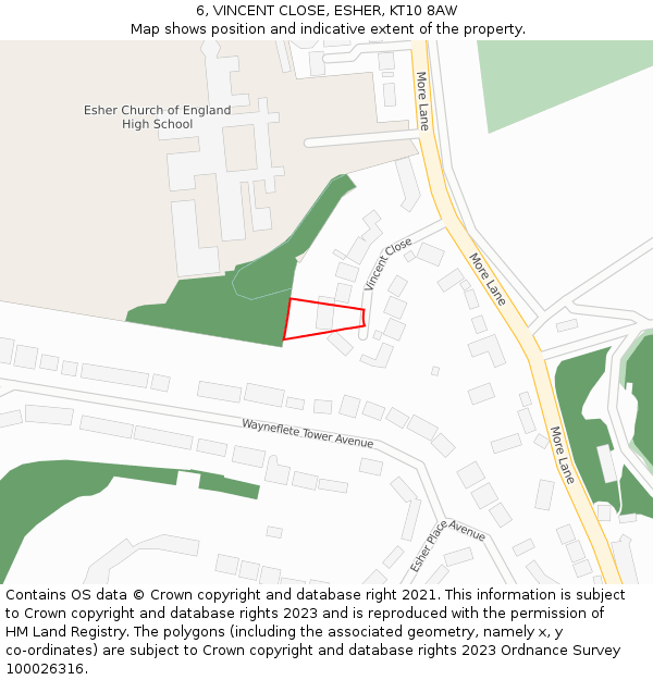 6, VINCENT CLOSE, ESHER, KT10 8AW: Location map and indicative extent of plot