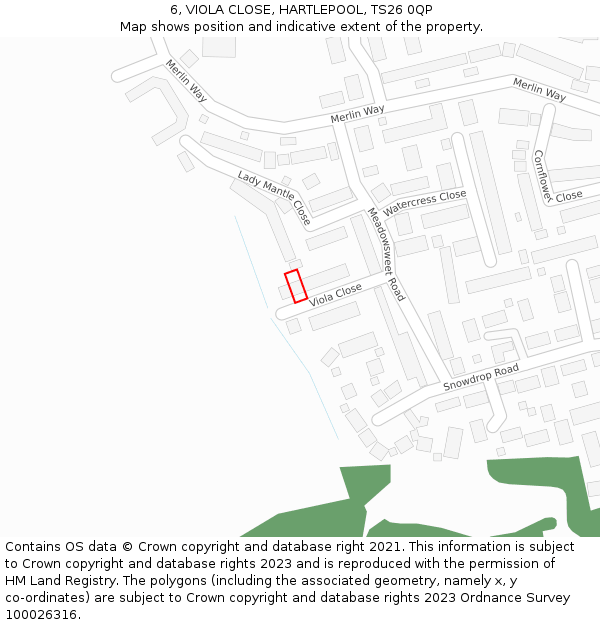 6, VIOLA CLOSE, HARTLEPOOL, TS26 0QP: Location map and indicative extent of plot