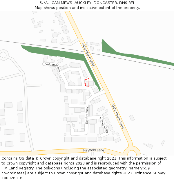 6, VULCAN MEWS, AUCKLEY, DONCASTER, DN9 3EL: Location map and indicative extent of plot