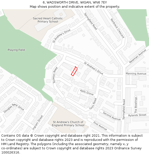 6, WADSWORTH DRIVE, WIGAN, WN6 7EY: Location map and indicative extent of plot