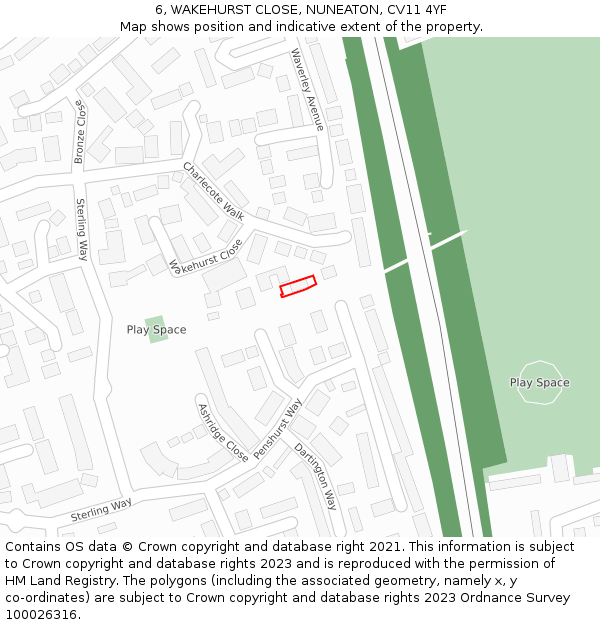 6, WAKEHURST CLOSE, NUNEATON, CV11 4YF: Location map and indicative extent of plot