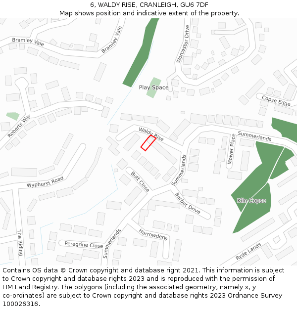 6, WALDY RISE, CRANLEIGH, GU6 7DF: Location map and indicative extent of plot