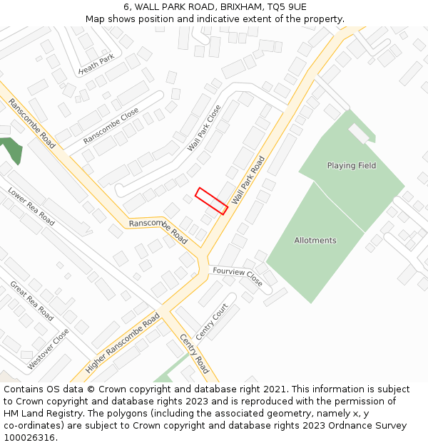 6, WALL PARK ROAD, BRIXHAM, TQ5 9UE: Location map and indicative extent of plot