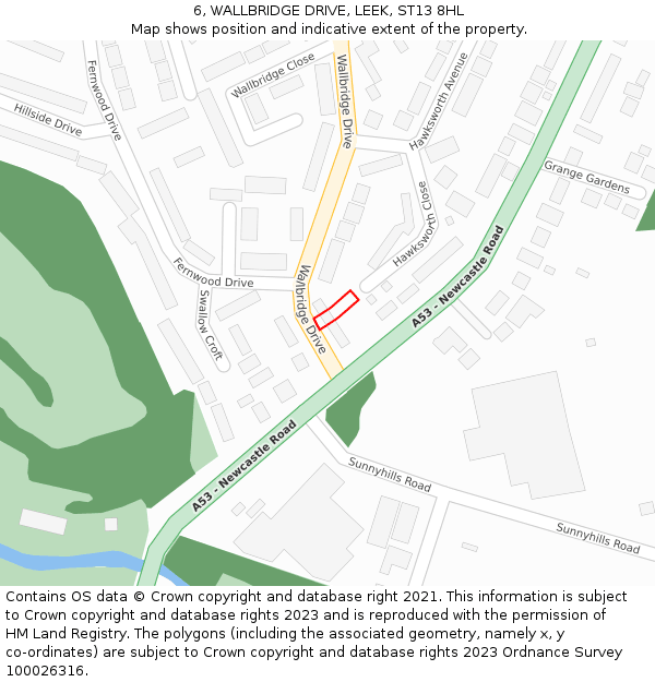 6, WALLBRIDGE DRIVE, LEEK, ST13 8HL: Location map and indicative extent of plot