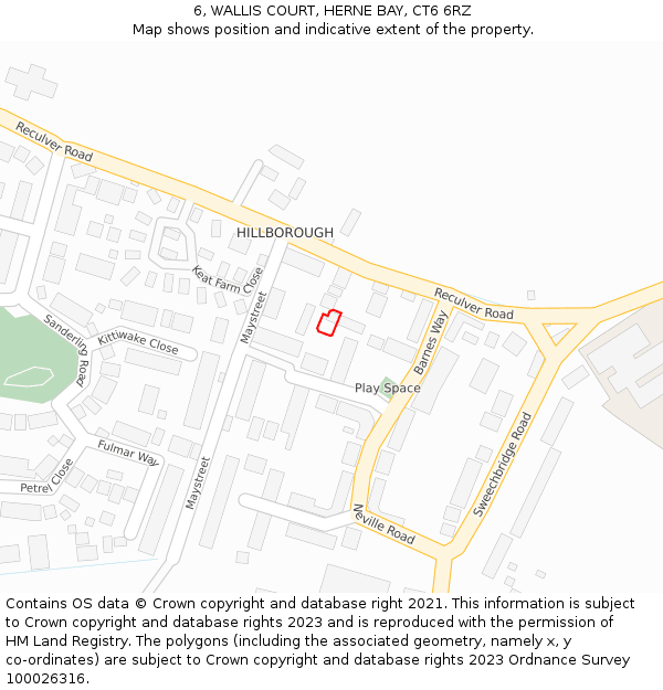 6, WALLIS COURT, HERNE BAY, CT6 6RZ: Location map and indicative extent of plot