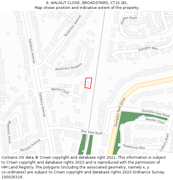 6, WALNUT CLOSE, BROADSTAIRS, CT10 2EL: Location map and indicative extent of plot