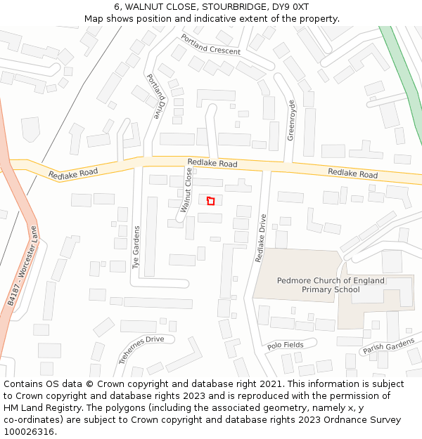 6, WALNUT CLOSE, STOURBRIDGE, DY9 0XT: Location map and indicative extent of plot
