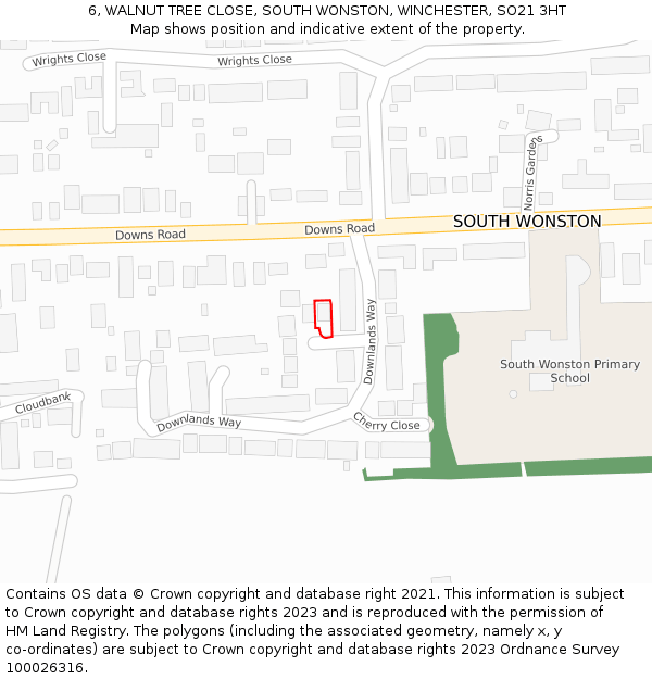 6, WALNUT TREE CLOSE, SOUTH WONSTON, WINCHESTER, SO21 3HT: Location map and indicative extent of plot