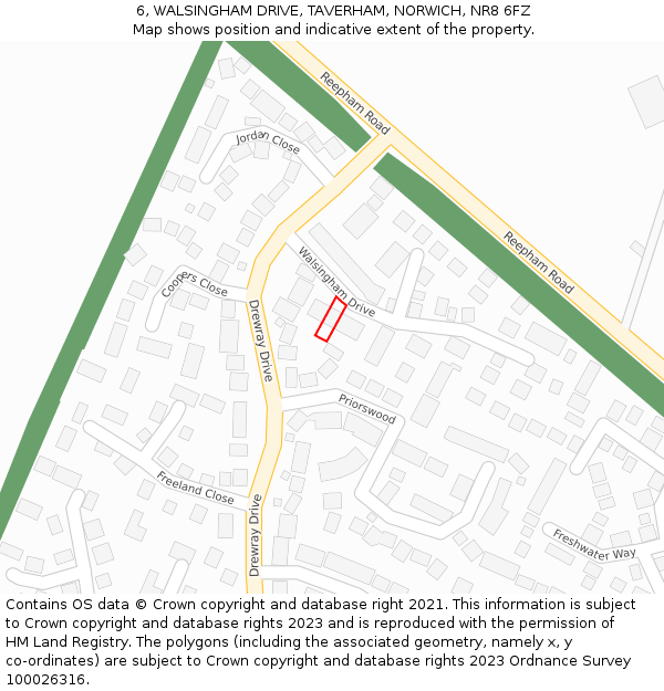 6, WALSINGHAM DRIVE, TAVERHAM, NORWICH, NR8 6FZ: Location map and indicative extent of plot