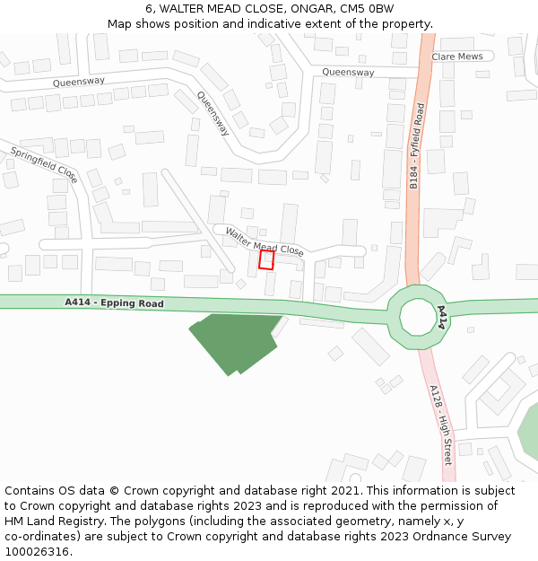 6, WALTER MEAD CLOSE, ONGAR, CM5 0BW: Location map and indicative extent of plot