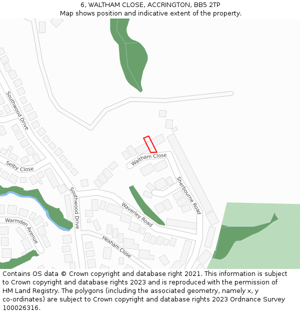 6, WALTHAM CLOSE, ACCRINGTON, BB5 2TP: Location map and indicative extent of plot