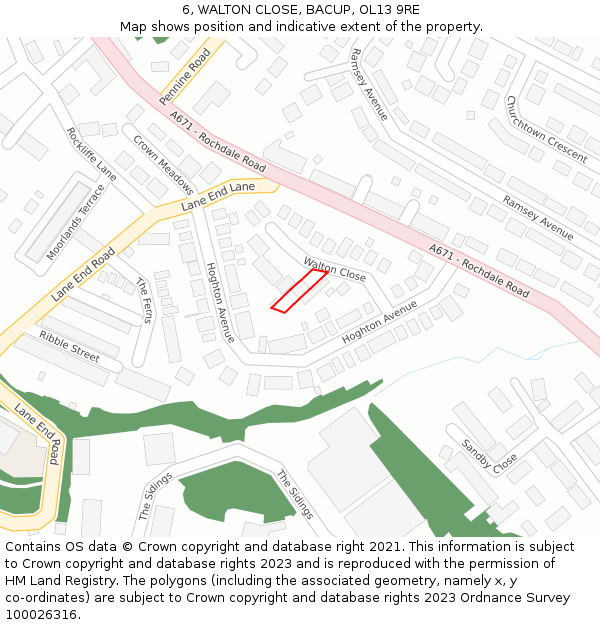6, WALTON CLOSE, BACUP, OL13 9RE: Location map and indicative extent of plot