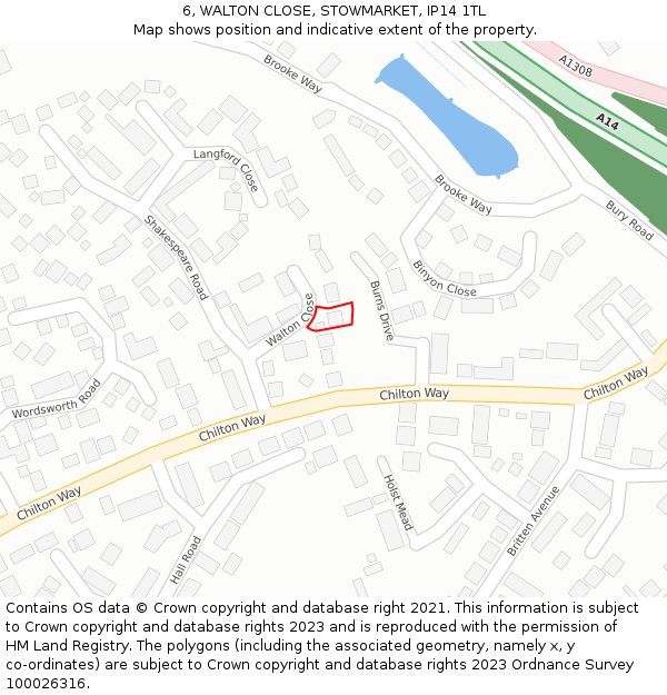 6, WALTON CLOSE, STOWMARKET, IP14 1TL: Location map and indicative extent of plot