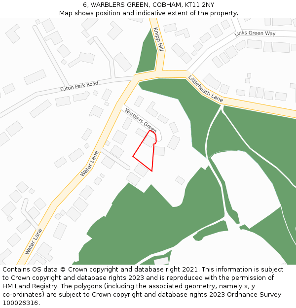6, WARBLERS GREEN, COBHAM, KT11 2NY: Location map and indicative extent of plot