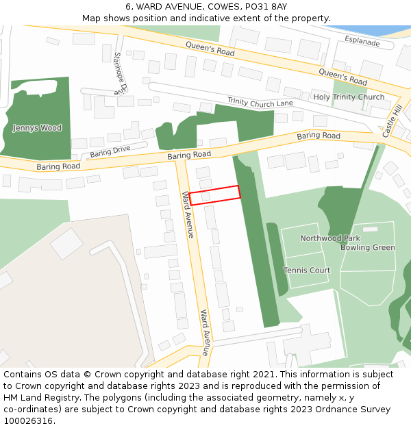 6, WARD AVENUE, COWES, PO31 8AY: Location map and indicative extent of plot